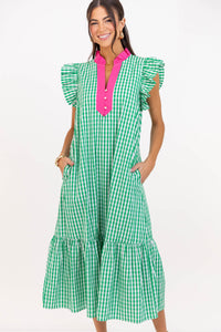 Just Right For You Green Gingham Midi Dress