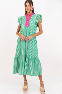 Just Right For You Green Gingham Midi Dress
