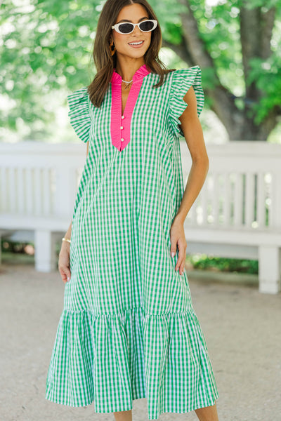 green gingham dress forever 21 Just Right For You Midi – Shop the Mint rose gold crystal belt