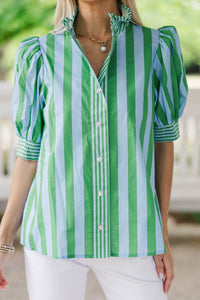 Good Things In Store Green Striped Blouse