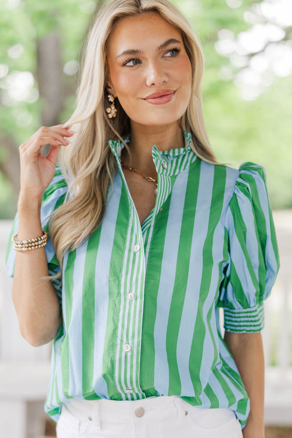 Good Things In Store Green Striped Blouse