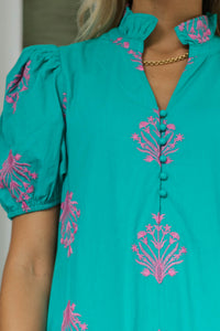 No Notes Mint Embroidered Midi Dress