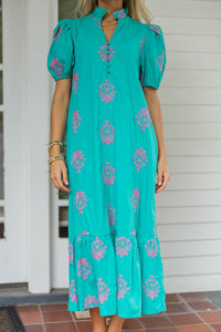 No Notes Mint Embroidered Midi Dress