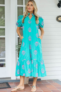 No Notes Mint Embroidered Midi Dress