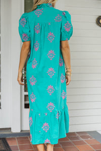 No Notes Mint Embroidered Midi Dress