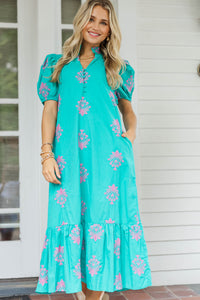 No Notes Mint Embroidered Midi Dress
