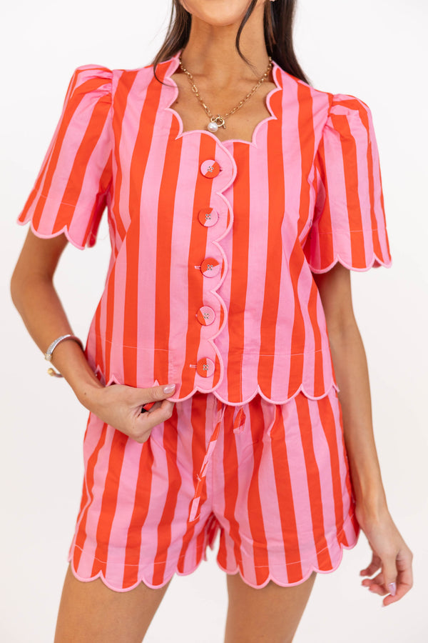 In Your Element Orange Striped Blouse