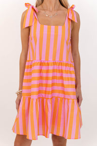 Good Things Follow Orange Striped Dress
