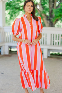 Just A Bit Better Orange Striped Midi Dress