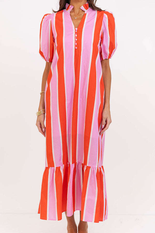 Just A Bit Better Orange Striped Midi Dress
