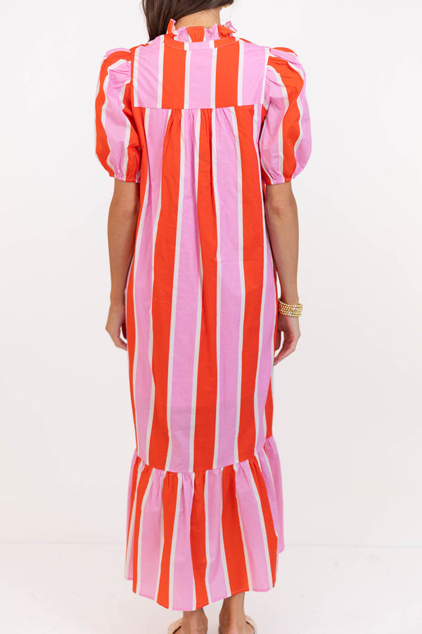 Just A Bit Better Orange Striped Midi Dress
