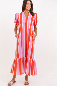 Just A Bit Better Orange Striped Midi Dress