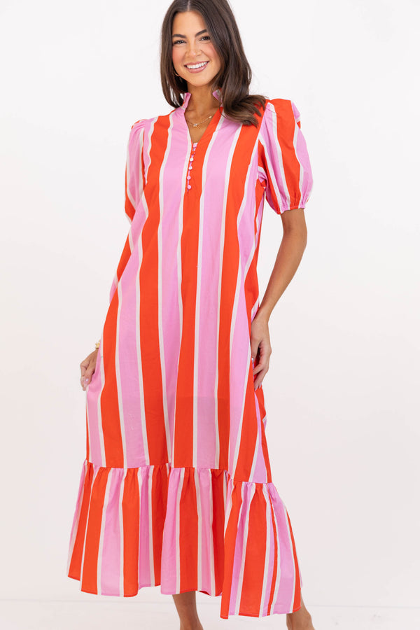 Just A Bit Better Orange Striped Midi Dress