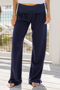 The Iconic Navy Foldover Pants