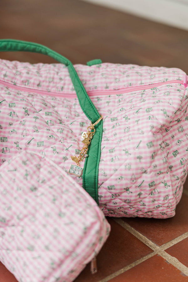 Girls: Where To Next Pink Gingham Quilted Duffle Bag