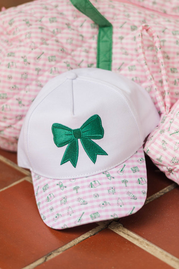 Girls: Adventure Awaits Pink Gingham Embroidered Bow Hat