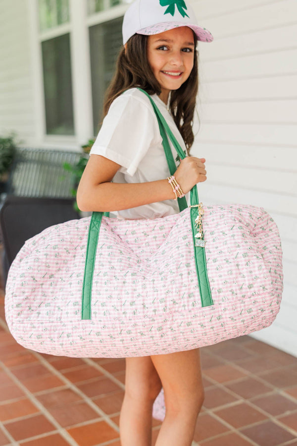 Girls: Where To Next Pink Gingham Quilted Duffle Bag