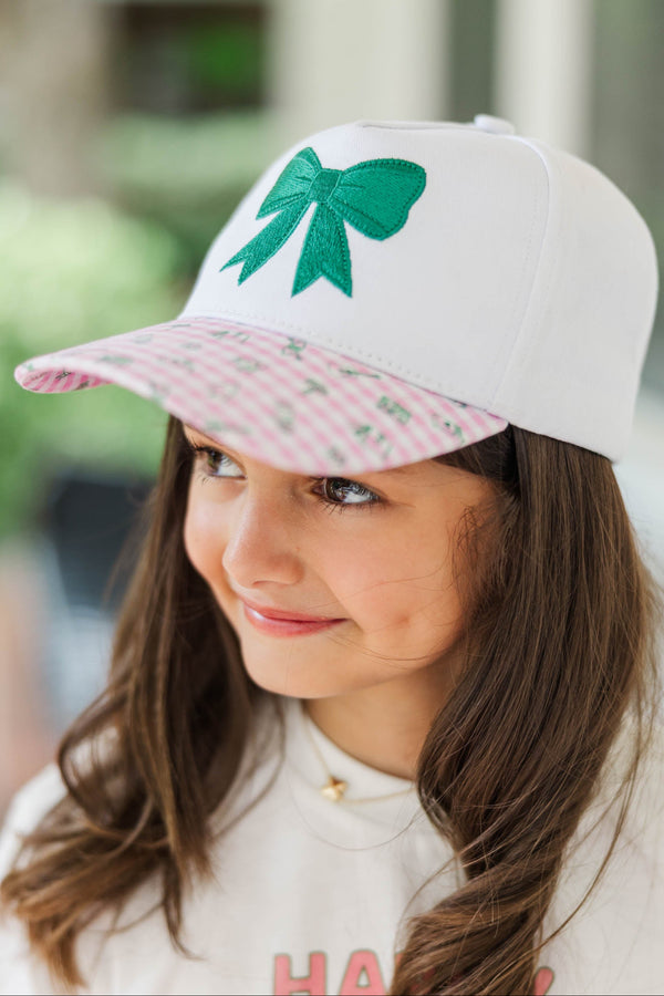 Girls: Adventure Awaits Pink Gingham Embroidered Bow Hat