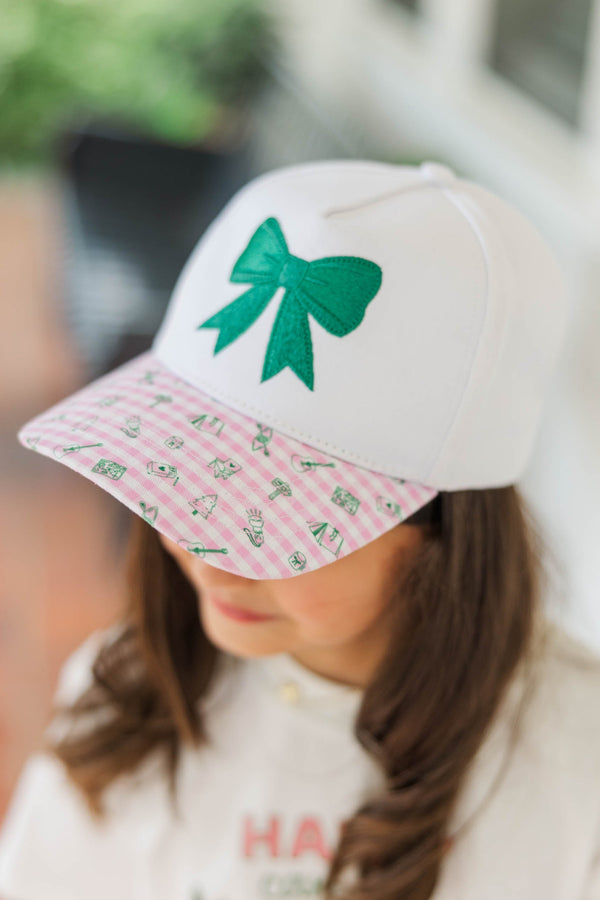 Girls: Adventure Awaits Pink Gingham Embroidered Bow Hat