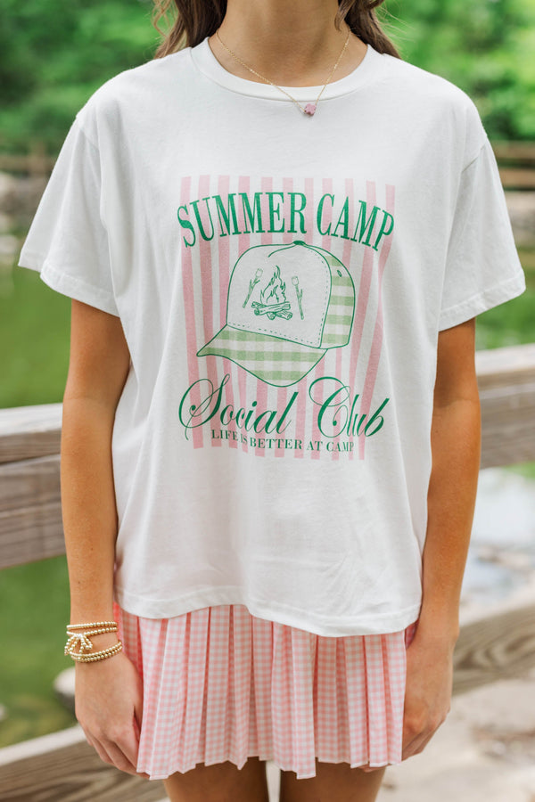 Girls: Campfire Social Club White Graphic Tee