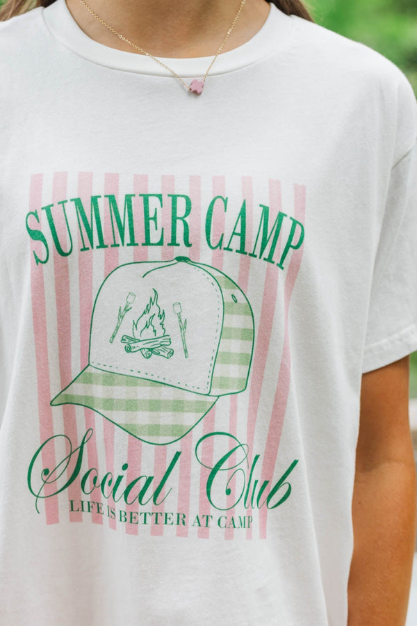 Girls: Campfire Social Club White Graphic Tee