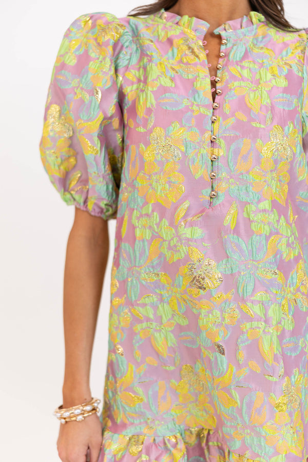 Full Of Grace Pink Brocade Dress