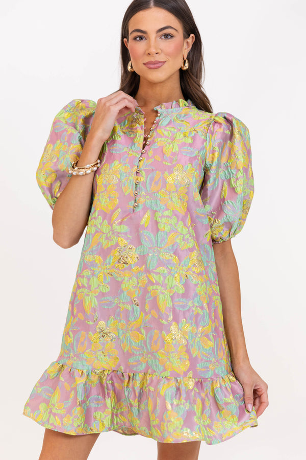 Full Of Grace Pink Brocade Dress