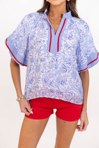 For Keeps Blue Floral Blouse
