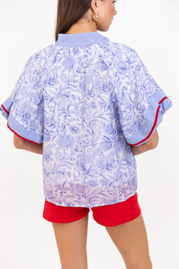For Keeps Blue Floral Blouse