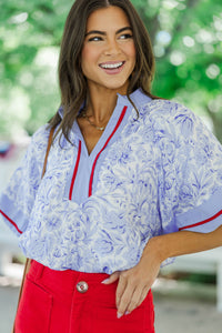 For Keeps Blue Floral Blouse