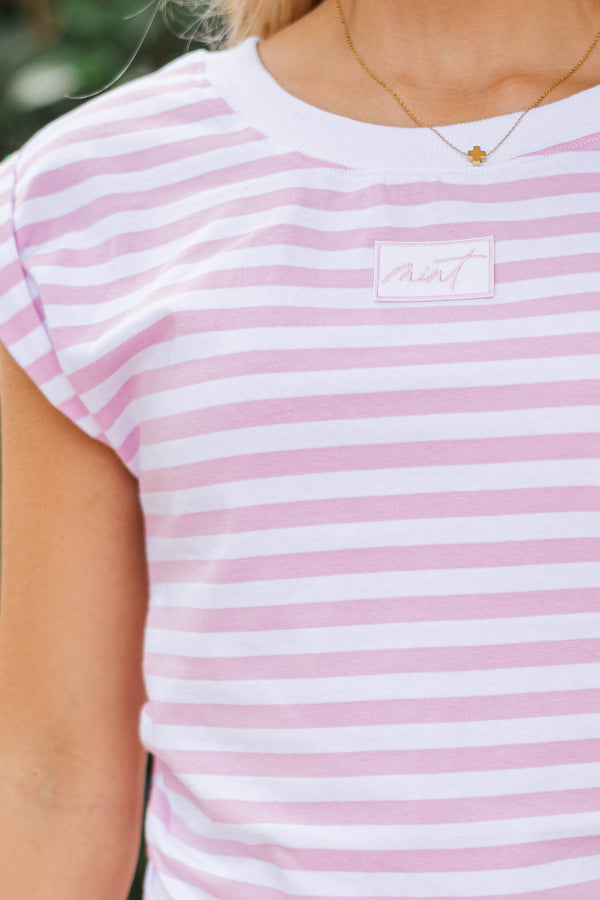 Fun Starts Now Pink Striped Crossover Top