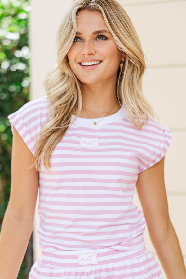Fun Starts Now Pink Striped Crossover Top