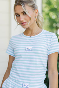 Go Time Light Blue Striped Patch Baby Tee