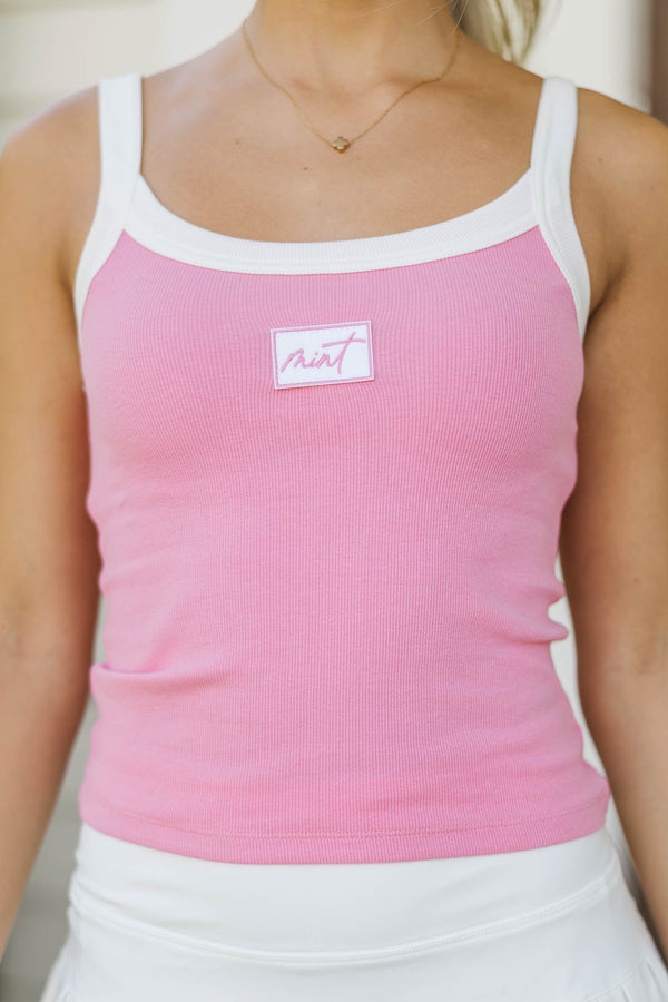 Booked & Busy Pink Athletic Patch Tank