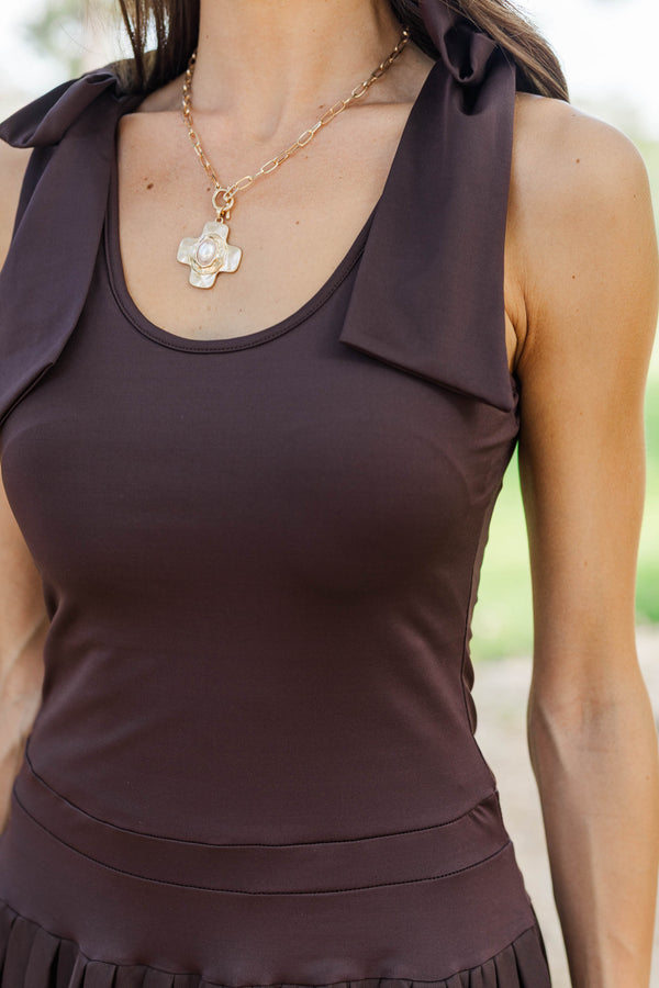 Match Play Brown Pleated Athletic Dress