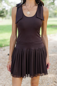 Match Play Brown Pleated Athletic Dress