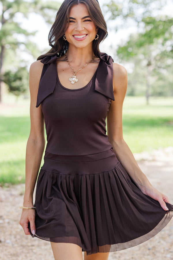 Match Play Brown Pleated Athletic Dress