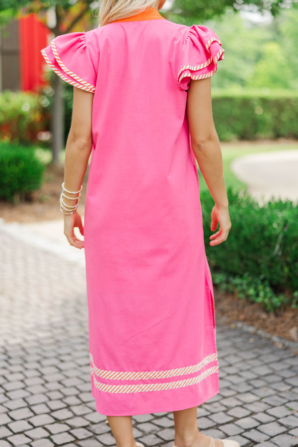 Call It Lovely Pink And Orange Midi Dress