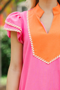 Call It Lovely Pink And Orange Midi Dress