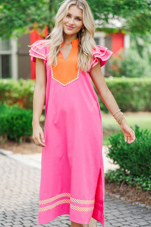 Call It Lovely Pink And Orange Midi Dress