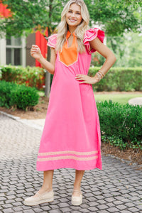 Call It Lovely Pink And Orange Midi Dress
