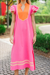 Call It Lovely Pink And Orange Midi Dress