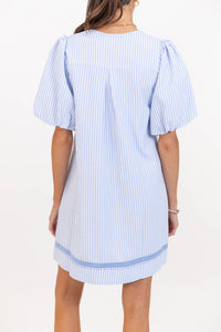 As Time Flies Blue Striped Embroidered Shift Dress