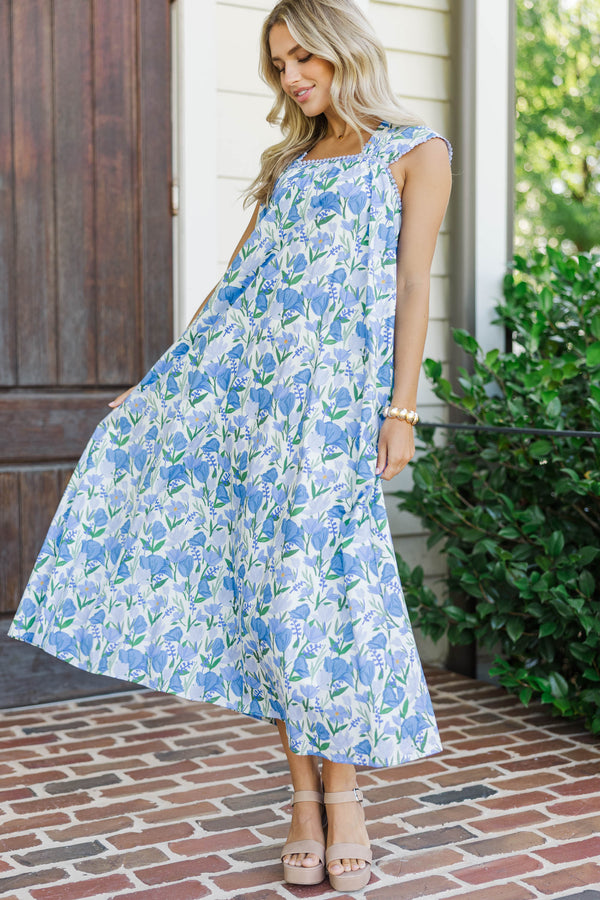 Found My Way Blue Floral Midi Dress