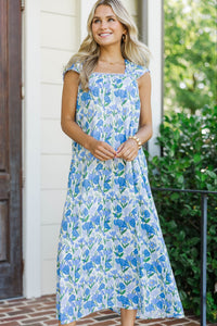 Found My Way Blue Floral Midi Dress