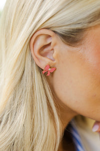 Something Fun Red Gingham Bow Earrings