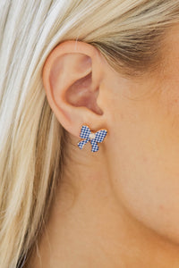 Something Fun Blue Gingham Bow Earrings