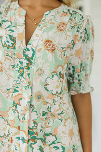 Can't Stop Now Mint Floral Blouse