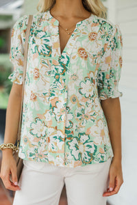 Can't Stop Now Mint Floral Blouse