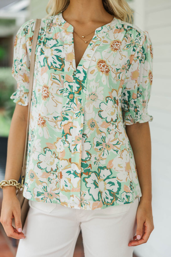 Can't Stop Now Mint Floral Blouse